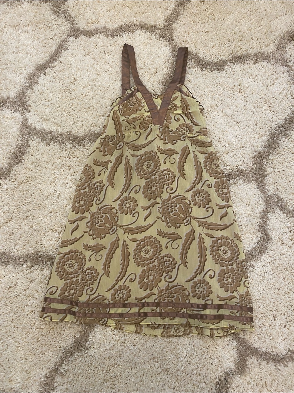 DKNYC Green and Brown Floral Slip Dress